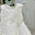 Vestido Infantil de Festa Petit Cherie Off-White Sobrep. Tule Brilhos e Babados