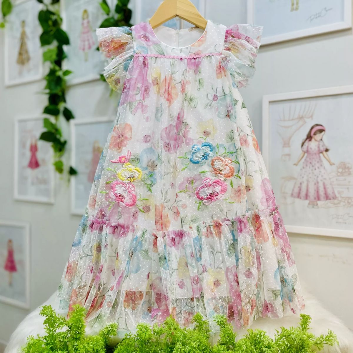 Vestido Infantil De Festa Petit Cherie Off-White Sobrep. Tule Floral ...