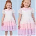 Vestido Infantil de Festa Petit Cherie Off-White Sobrep. Tule Três Marias Rosa e Lilás