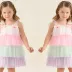 Vestido Infantil de Festa Petit Cherie Off-White Sobrep.Tule Brilho Três Marias Roxo Rosa Verde Laço