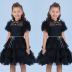 Vestido Infantil de Festa Petit Cherie Preto Sobrep. Tule Manga Frufru Gola Strass Cinto Strass