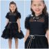 Vestido Infantil de Festa Petit Cherie Preto Sobrep. Tule Manga Frufru Gola Strass Cinto Strass