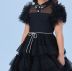 Vestido Infantil de Festa Petit Cherie Preto Sobrep. Tule Manga Frufru Gola Strass Cinto Strass