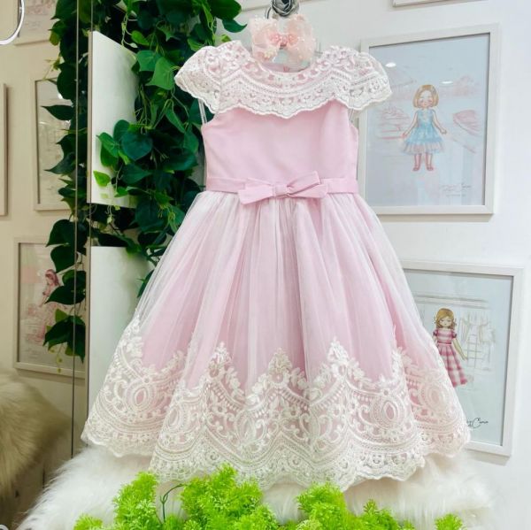 Vestido Infantil Princesa Barrado Moldura Floral Rosa Petit Cherie na  EuroBabyKids