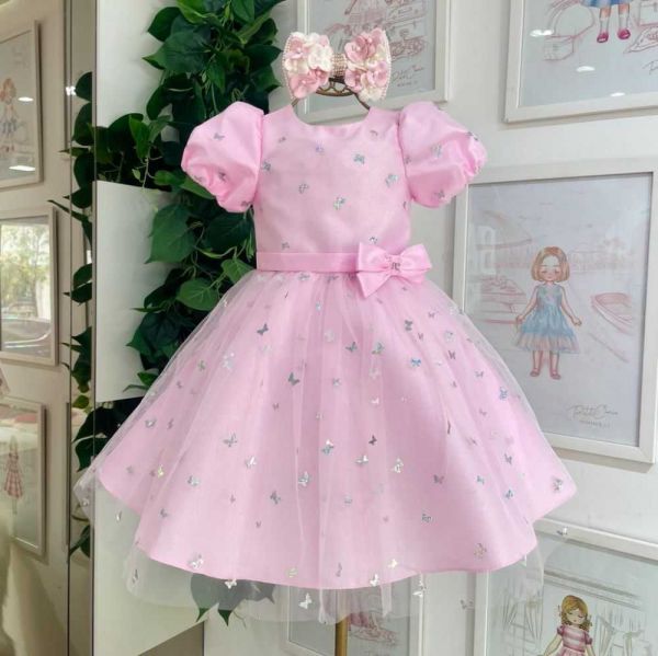 Vestido Infantil Bordado em Tule Princesa Rosa Petit Cherie na EuroBabyKids