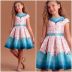 Vestido Infantil de Festa Petit Cherie Rosa e Azul com Borboletas e Flores