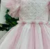 Vestido Infantil de Festa Petit Cherie Rosa e Branco Bordado Corações com Babados em Tule 