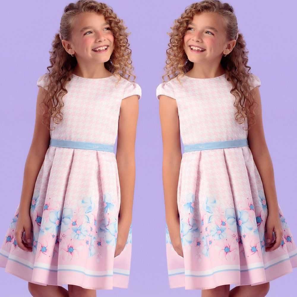 Vestido infantil floral hot sale rosa e azul