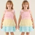 Vestido Infantil de Festa Petit Cherie Rosa Laço Ombros Sobrep.Tule Camadas Brilho Multicoloridos