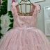 Vestido Infantil de Festa Petit Cherie Rosa Manga Frufru Aplic. Lantejoulas Laço Cintura Babado