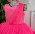 Vestido Infantil de Festa Petit Cherie Rosa Neon com Sobreposição Tule em Camadas e Babados