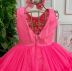 Vestido Infantil de Festa Petit Cherie Rosa Neon com Sobreposição Tule em Camadas e Babados