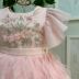 Vestido Infantil de Festa Petit Cherie Rose Bordado Flores Sobrep. Tule Brilho Manga Babados