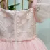 Vestido Infantil de Festa Petit Cherie Rosé Sobrep. Tule Bordado Flores Paetês Manga Bufante