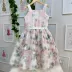 Vestido Infantil de Festa Petit Cherie Rosé Sobrep. Tule Floral Alcinha e Cinto Off-White