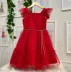 Vestido Infantil de Festa Petit Cherie Vermelho de Tule com Cinto Strass