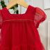 Vestido Infantil de Festa Petit Cherie Vermelho Sobrep. Tule em Camadas Strass