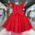 Vestido Infantil de Festa Petit Cherie Vermelho Sobrep.Tule Ombros Flutuantes Aplicação Strass Laço 