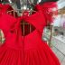 Vestido Infantil de Festa Petit Cherie Vermelho Sobrep.Tule Ombros Flutuantes Aplicação Strass Laço 