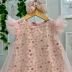 Vestido Infantil De Festa Pituchinhus Floral  Sobrep. Tule Algodão Frufru Rosa Babados