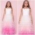 Vestido Infantil De Festa Pituchinhus Off White Tule Colorido Degradê Aplicações Strass Alça Longo