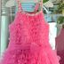 Vestido Infantil De Festa Pituchinhus Pink Canelado Sobrep. Tule Babados Alça Fina Pérolas Strass