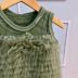 Vestido Infantil De Festa Pituchinhus Verde Juniper Sobrep. Tule Frufru Babados Strass 