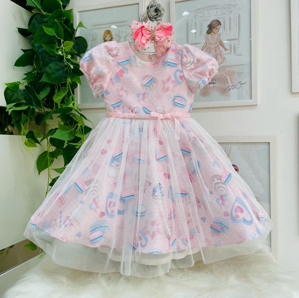 Vestido Infantil Bordado em Tule Princesa Rosa Petit Cherie na EuroBabyKids