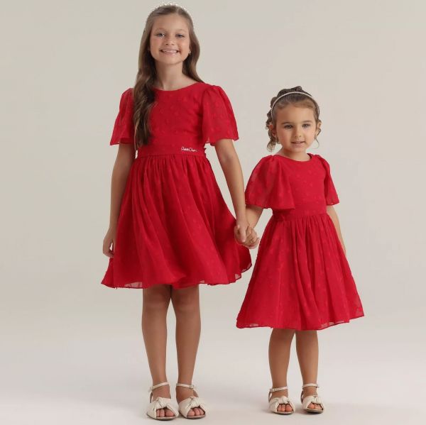 Vestido Infantil De Festa Vermelho Com Bordados De Estrelinhas Petit ...