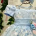 Vestido Infantil De Luxo Kopela Azul   Sobrep.Tule Renda Floral Broche Ramalhete Laço