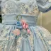 Vestido Infantil De Luxo Kopela Azul   Sobrep.Tule Renda Floral Broche Ramalhete Laço