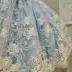 Vestido Infantil De Luxo Kopela Azul   Sobrep.Tule Renda Floral Broche Ramalhete Laço