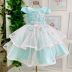 Vestido Infantil de Luxo Petit Cherie Verde Nude Bordado Flores Delicadas com Sobreposição em Tule