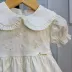 Vestido Infantil Feminino Off-White Bordado Corações Manga Bufante Gola Boneca