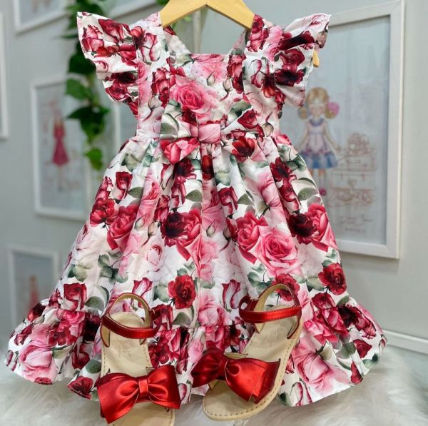 Vestido Feminino Infantil Junino Xadrez Rosa Com Flores