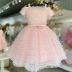 Vestido Infantil Festa Luxo Pituchinhus Rosa Alça Dupla Pérolas Strass Sobrep.Tule Frufru Cinto Laço