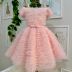 Vestido Infantil Festa Luxo Pituchinhus Rosa Alça Dupla Pérolas Strass Sobrep.Tule Frufru Cinto Laço