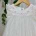 Vestido Infantil Festa Petit Cherie Off-White Manga Frufru Lantejoula Laço Tule Camadas Rosa Verde