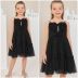 Vestido Infantil Festa Petit Cherie Preto Sobrep.Tule Brilho Alça Fina AplicaçãoTule Coração Strass