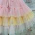 Vestido Infantil Festa Petit Cherie Rosa Aplic.Lantejoulas e Frufru Tule Brilho Off White e Amarelo