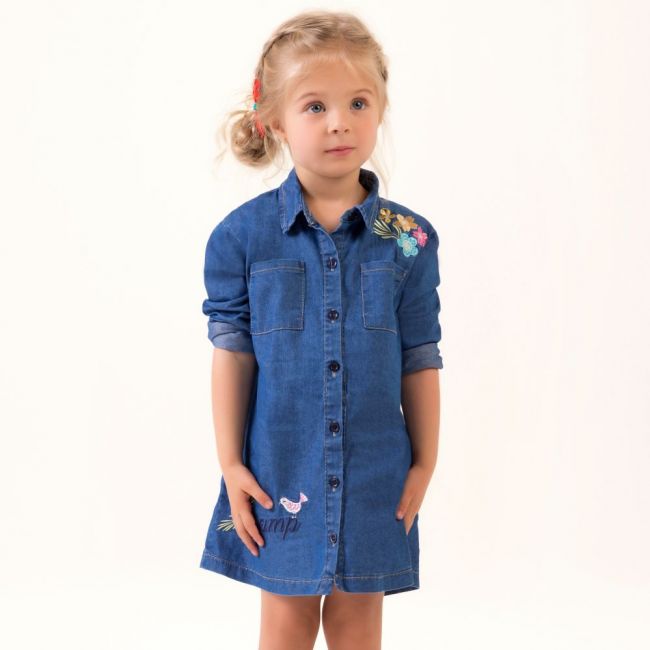 Vestido Infantil Jeans tipo Camisa Bordado Girls Camp Azul Mon Sucré na  Euro Baby Kids
