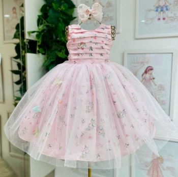 Vestido de Festa Infantil Fantasia Florzinhas Tule e Cetim Candy Colors  Euro Baby na EuroBabyKids