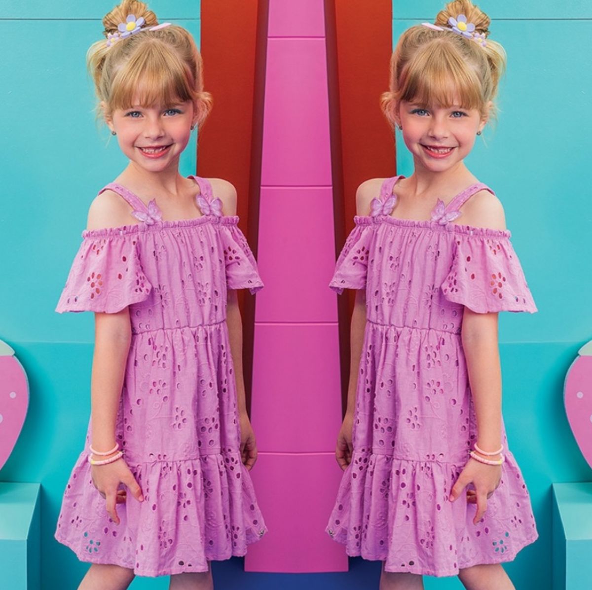 Vestido Infantil Kukiê Lavanda de Laise Aplique Borboletas