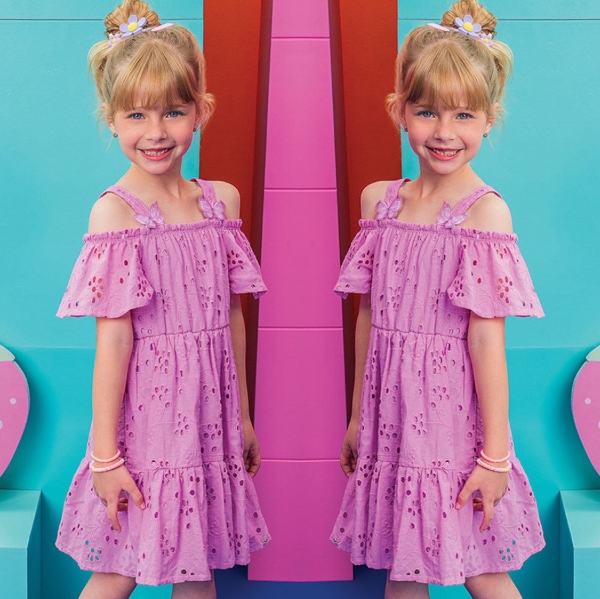 Vestido Infantil Kukiê Lavanda de Laise Aplique Borboletas