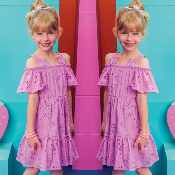 Vestido Infantil Kukiê Lavanda de Laise Aplique Borboletas