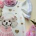 Vestido Infantil Kukiê Off-White Cachorrinha Corações Strass Manga Flutuante Tule