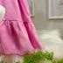 Vestido Infantil Kukiê Rosa Cravo Liso Manga Bufante Viscose Sobreposição Colete Jeans Babados