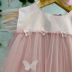 Vestido Infantil Kukiê Rosa Pastel Em Tule Aplicação Flores e Borboletas Strass e Pérolas Babados