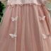 Vestido Infantil Kukiê Rosa Pastel Em Tule Aplicação Flores e Borboletas Strass e Pérolas Babados