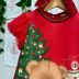 Vestido Infantil Kukiê Vermelho Manga Tule Gola Fio Dourado Ursinho Natalino